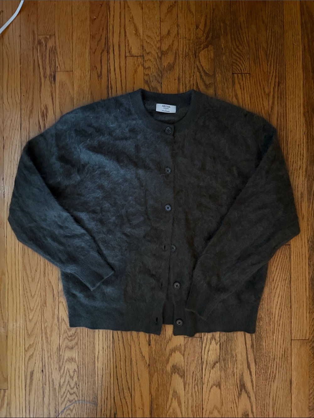 Aritzia Black Brushed Cashmere Button-Front Cardigan